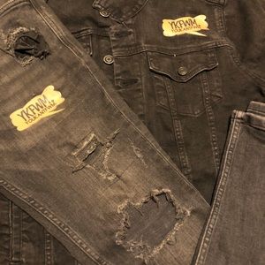 YKFWM. YouKantFWM. Jean set black and gold jacket and pants 175$ for set